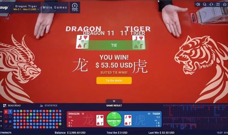 Các cửa cược trong Dragon Tiger tại FastGame888